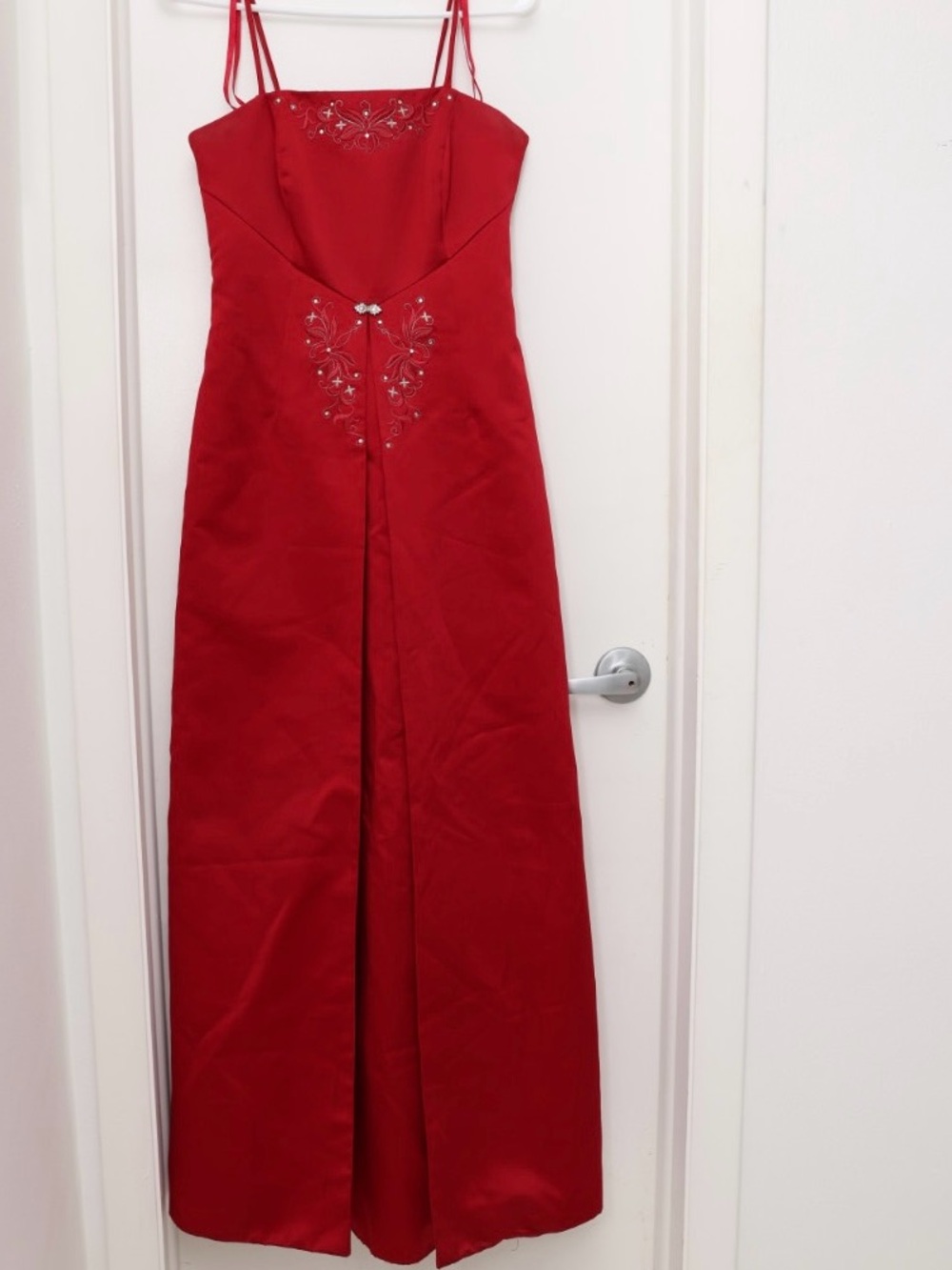David's Bridal Michaelangelo Red Embellished A-Line Prom Dress